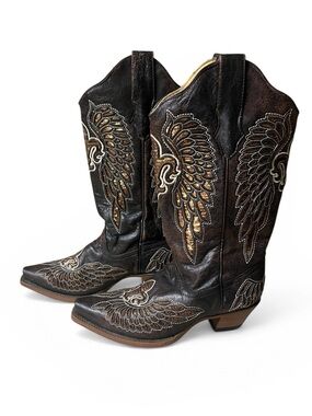 Corral Embroidered Brown Leather Western Cowboy Boots women’s 8